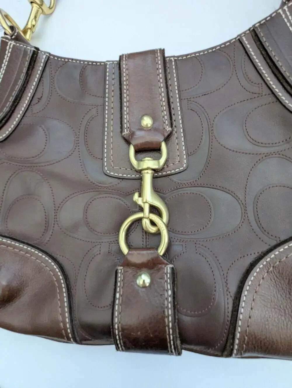 Vintage Coach Hampton Brown Embossed Stitch Signature Leather Hobo Bag/Purse